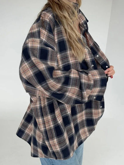 Blusa retro informal para mujer, moda Otoño Invierno 2025, camisas largas holgadas, cárdigan básico a cuadros para mujer, ropa de calle para mujer