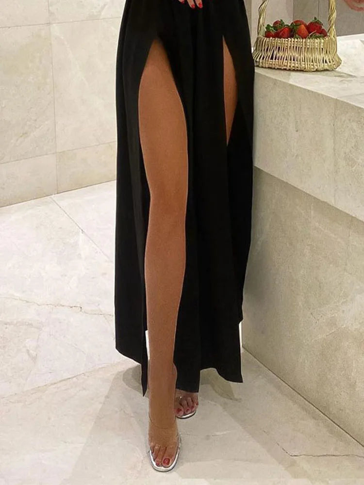 Deep V Neck Sexy Dress For Women High Waist Split Backless Sundress Femme Party Temperament Slim Evening Dresses Woman