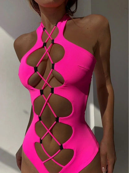 Body sexy con tirantes elásticos para mujer, lencería hueca, de una pieza, para club, playa, natación