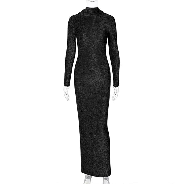 Elegant Backless Dress Women Bodycon Long Sleeve Y2k Bright Silk Sexy Dresses Womens Party Temperament Dress Ladies 2025
