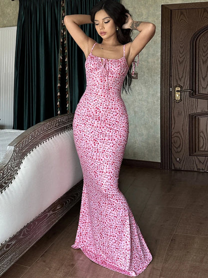 Vestido floral elegante de verano para mujer, con hombros descubiertos, cordones y escote en V profundo, vestido informal largo para playa y vacaciones.