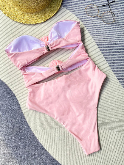 Flower Bikini Women Sexys Girls Hollow Out Slim Swimwear Women’s Beach Holiday Off The Shoulders Sexy Bodysuit Lingerie
