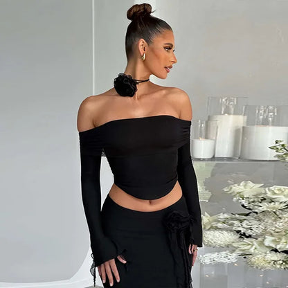 Flower Bodycon Skirt Sets Women Slim Sexy Backless Lace Up Tops Women’s Party Elegant Dress 2 Piece Womens Suits Outfits