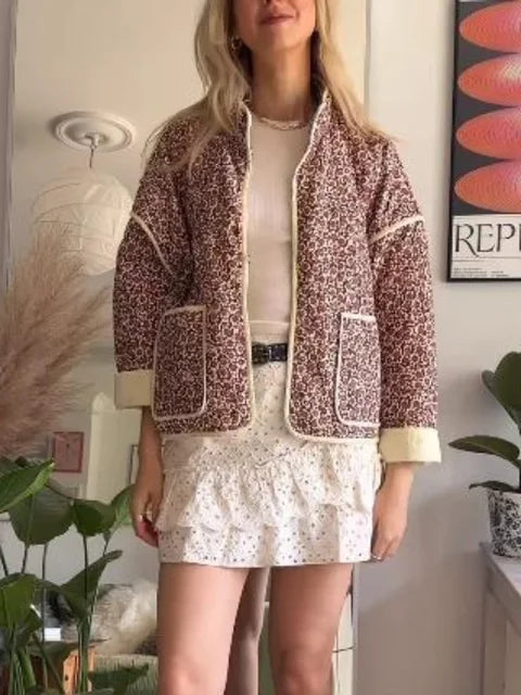 Flower Print Jackets For Women Fashion Pocket Slim Coat Womens Clothes Street Casual Autumn Cardigan Female New Outerwear