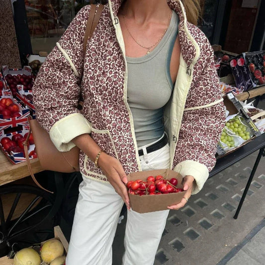Chaquetas con estampado de flores para mujer, abrigo ajustado con bolsillos a la moda, ropa de calle informal para otoño, cárdigan femenino, nueva prenda exterior