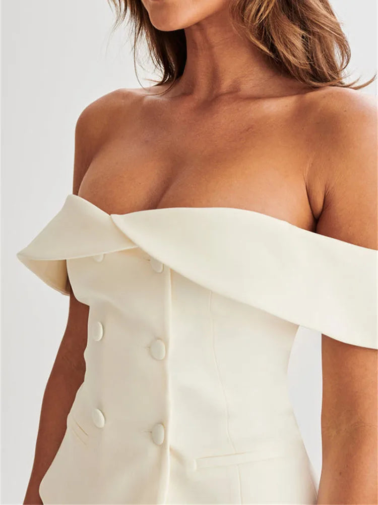 Conjuntos de vestido con pliegues para mujer, top corto sexy sin mangas con hombros descubiertos y botones, conjuntos de minifalda informal de calle para mujer, conjuntos para mujer