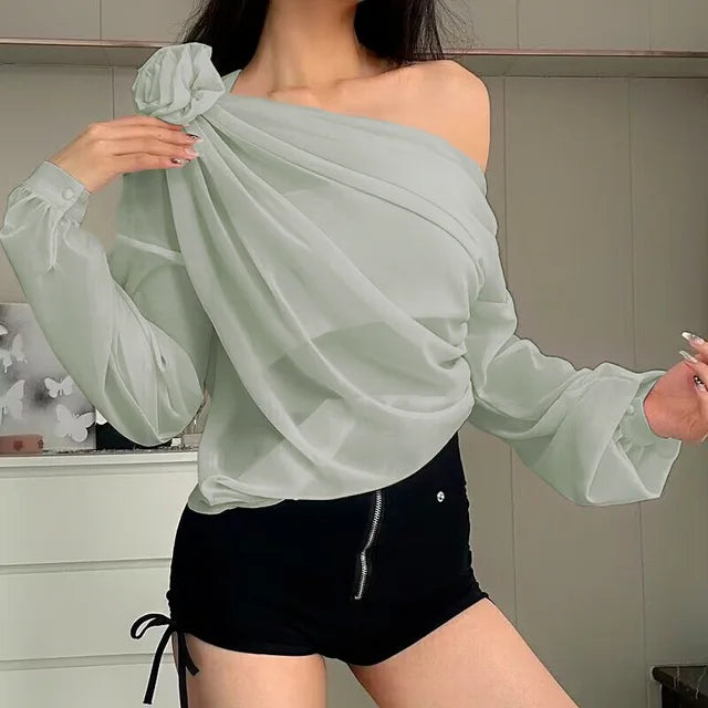 Pareos de playa con pliegues y flores para mujer, de malla transparente, de manga larga, de gran tamaño, sexys, transparentes, para playa