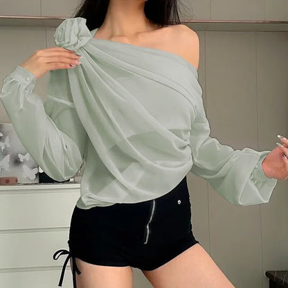Pareos de playa con pliegues y flores para mujer, de malla transparente, de manga larga, de gran tamaño, sexys, transparentes, para playa