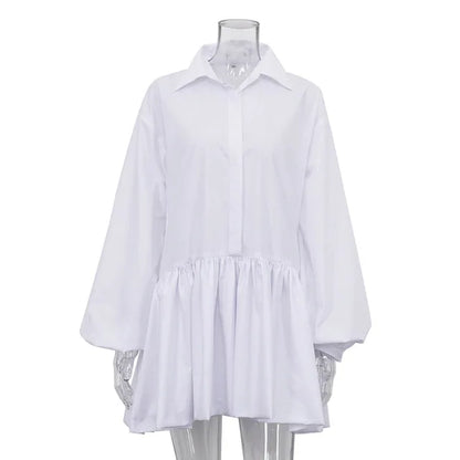 Folds Slim Mini Dresses For Women 2025 Casual Lapel Solid Loose Vestido Para Mujer Autumn Fashion Streetwear Dress Woman