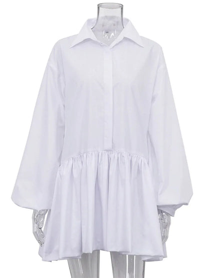Folds Slim Mini Dresses For Women 2025 Casual Lapel Solid Loose Vestido Para Mujer Autumn Fashion Streetwear Dress Woman