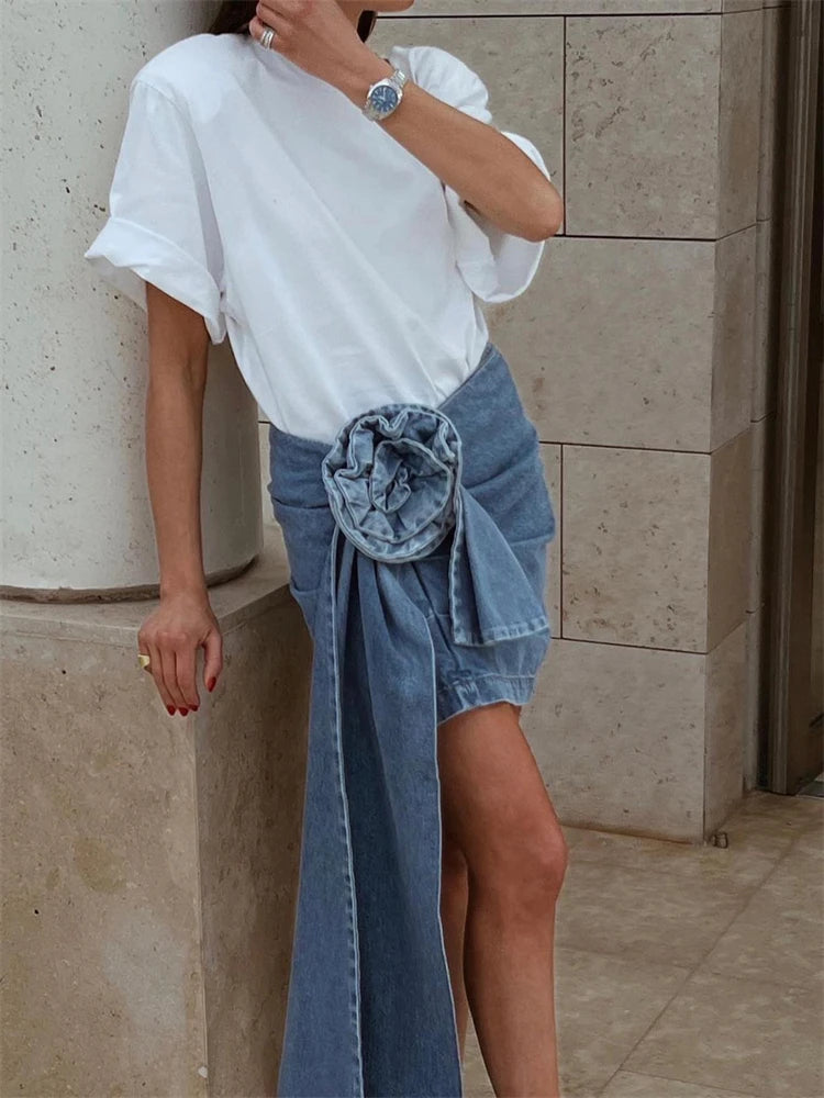 Handmade 3D Rose Denim Skirt Women Bodycon Flower Mini Skirts Ladies Streetwear Slim Fit All-match Faldas Cortas De Mujer