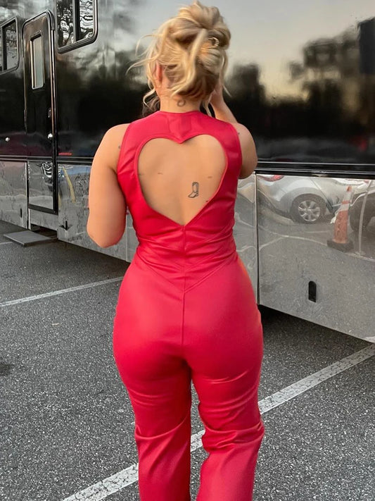 Mono vaquero sin mangas con huecos en forma de corazón para mujer, peto ajustado con espalda descubierta de verano para mujer, monos sexis ajustados para mujer, elegante