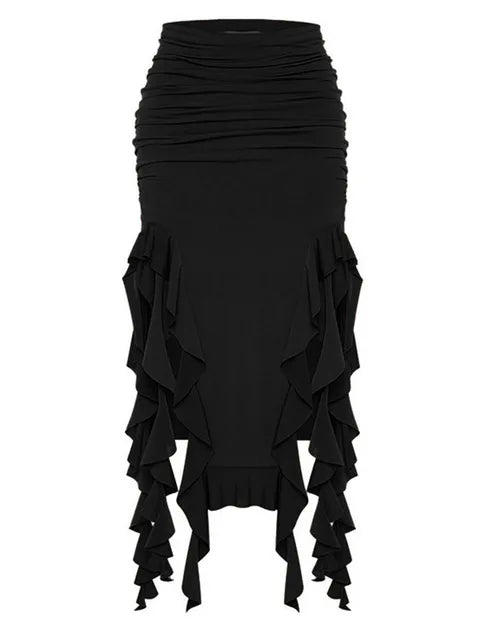 High Waist Bodycon Long Skirt For Women 2025 Casual Hollow Out Tassel Faldas Ajustadas Side Slit Party Maxi Skirts Woman
