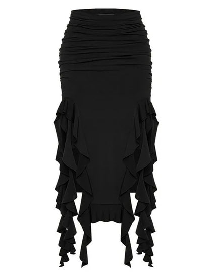 High Waist Bodycon Long Skirt For Women 2025 Casual Hollow Out Tassel Faldas Ajustadas Side Slit Party Maxi Skirts Woman