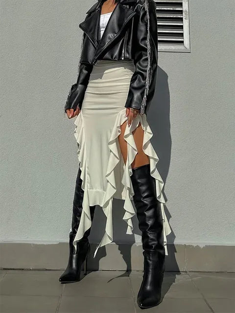 High Waist Bodycon Long Skirt For Women 2025 Casual Hollow Out Tassel Faldas Ajustadas Side Slit Party Maxi Skirts Woman