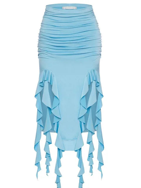 High Waist Bodycon Long Skirt For Women 2025 Casual Hollow Out Tassel Faldas Ajustadas Side Slit Party Maxi Skirts Woman