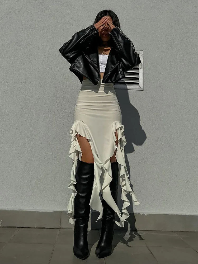 High Waist Bodycon Long Skirt For Women 2025 Casual Hollow Out Tassel Faldas Ajustadas Side Slit Party Maxi Skirts Woman