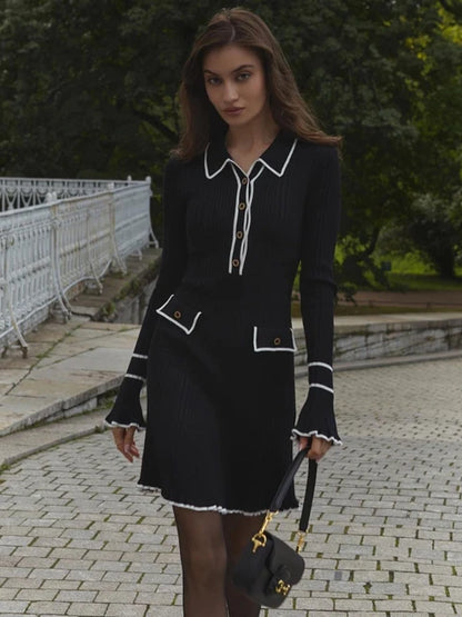 High Waist Ruffled Maxi Dresses For Women Autumn Winter Knitted Slim Long Dress Women’s Vintage Dress Woman Retro Elegant
