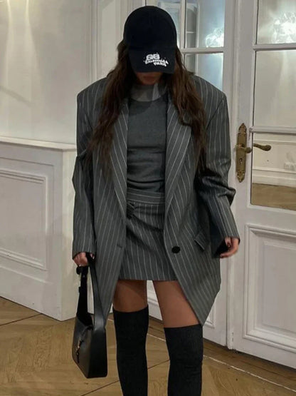 High Waist Slim Skirt Sets For Women Luxury Loose Long Sleeve Coats Woman Temperament Blazer 2 Piece Sets Womens Outfits
