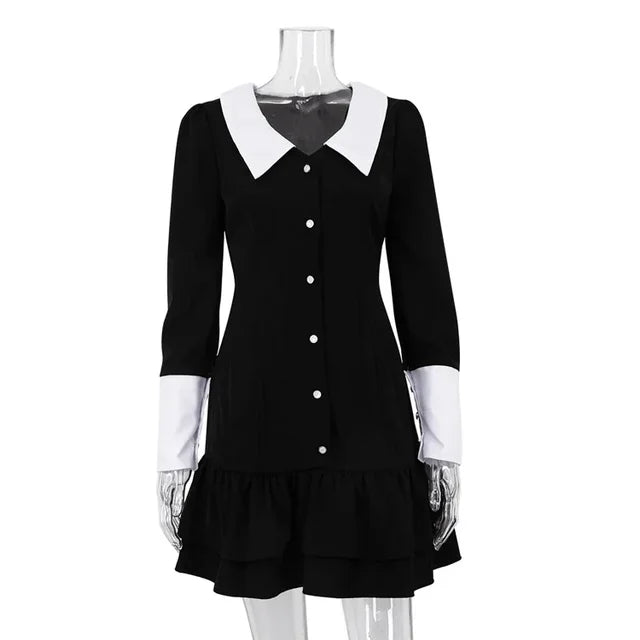 Vestido de noche de cintura alta para mujer, estilo retro, con empalme, manga larga, cuello vuelto, pliegues, minivestido para mujer, vestidos de fiesta y boda para mujer