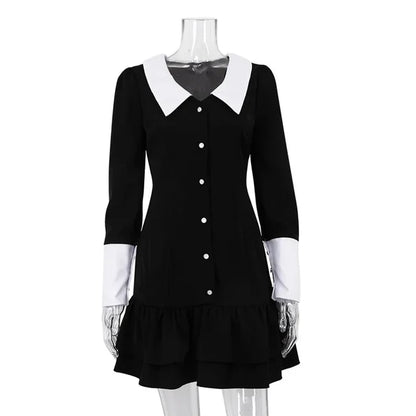 Vestido de noche de cintura alta para mujer, estilo retro, con empalme, manga larga, cuello vuelto, pliegues, minivestido para mujer, vestidos de fiesta y boda para mujer