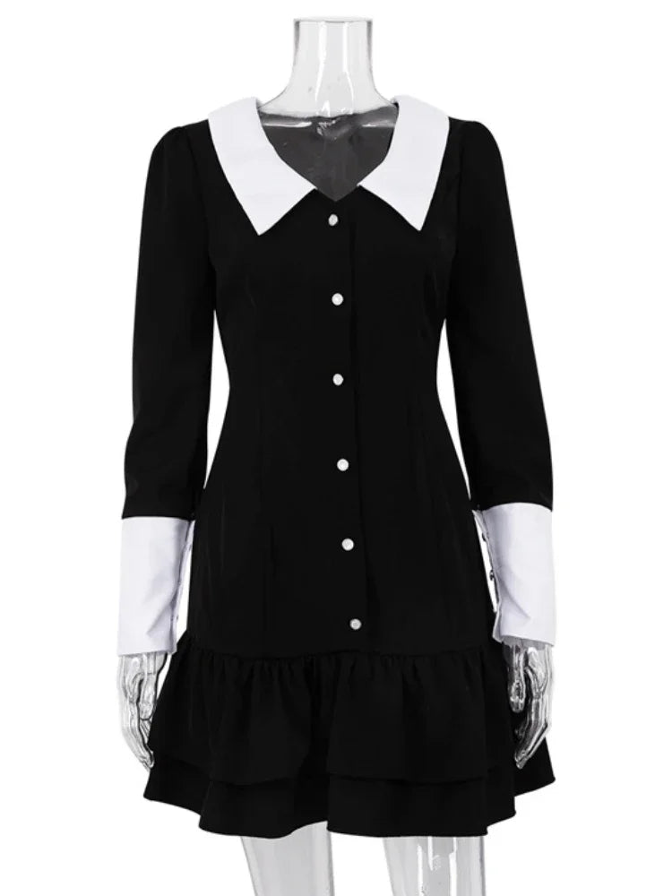 Vestido de noche de cintura alta para mujer, estilo retro, con empalme, manga larga, cuello vuelto, pliegues, minivestido para mujer, vestidos de fiesta y boda para mujer