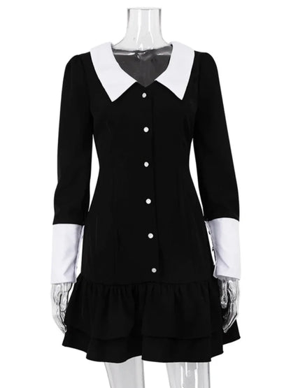 Vestido de noche de cintura alta para mujer, estilo retro, con empalme, manga larga, cuello vuelto, pliegues, minivestido para mujer, vestidos de fiesta y boda para mujer