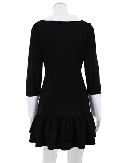 Vestido de noche de cintura alta para mujer, estilo retro, con empalme, manga larga, cuello vuelto, pliegues, minivestido para mujer, vestidos de fiesta y boda para mujer