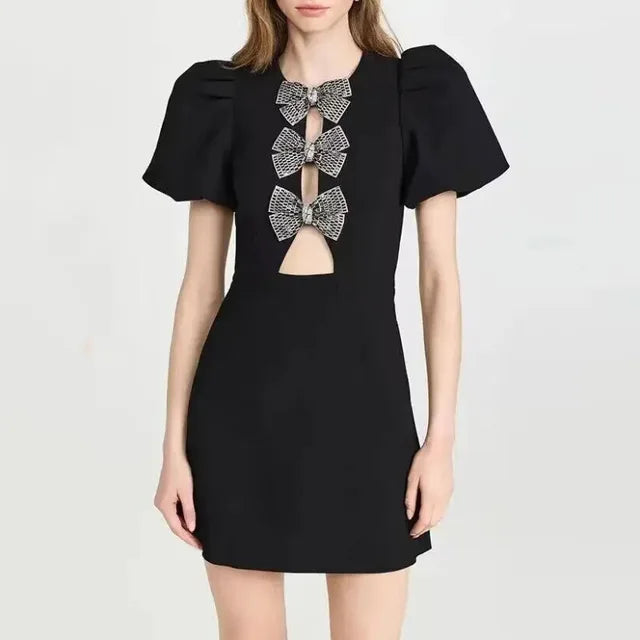 Hollow Out Bow Dress For Women Street Y2k O Neck Bodycon Dresses Female Party Elegant Sexy Slim Evening Dress Ladies 2025