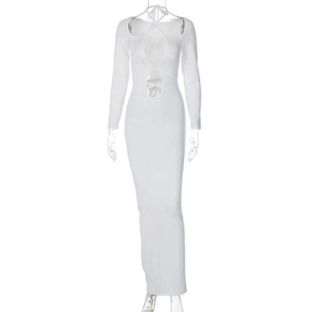 Vestido sexy calado para mujer, vestido ajustado con cordones, vestido maxi de fiesta para mujer, ropa para mujer 2025 nuevo