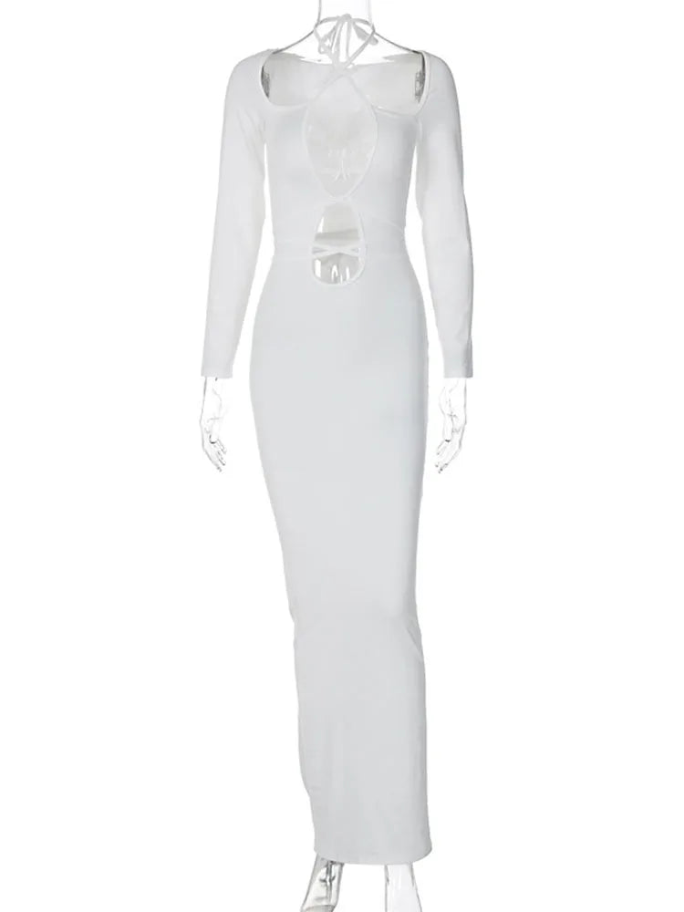 Vestido sexy calado para mujer, vestido ajustado con cordones, vestido maxi de fiesta para mujer, ropa para mujer 2025 nuevo