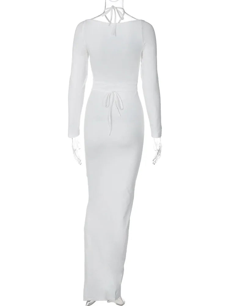 Vestido sexy calado para mujer, vestido ajustado con cordones, vestido maxi de fiesta para mujer, ropa para mujer 2025 nuevo