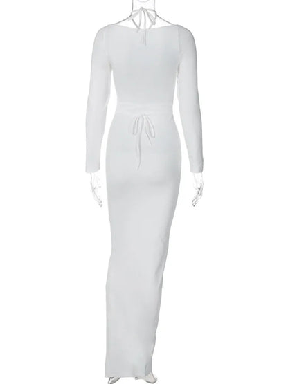 Vestido sexy calado para mujer, vestido ajustado con cordones, vestido maxi de fiesta para mujer, ropa para mujer 2025 nuevo