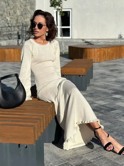 Vestido largo de punto sin espalda para mujer, con volantes, cordones y cintura alta, elegante, estilo vendaje, para fiesta