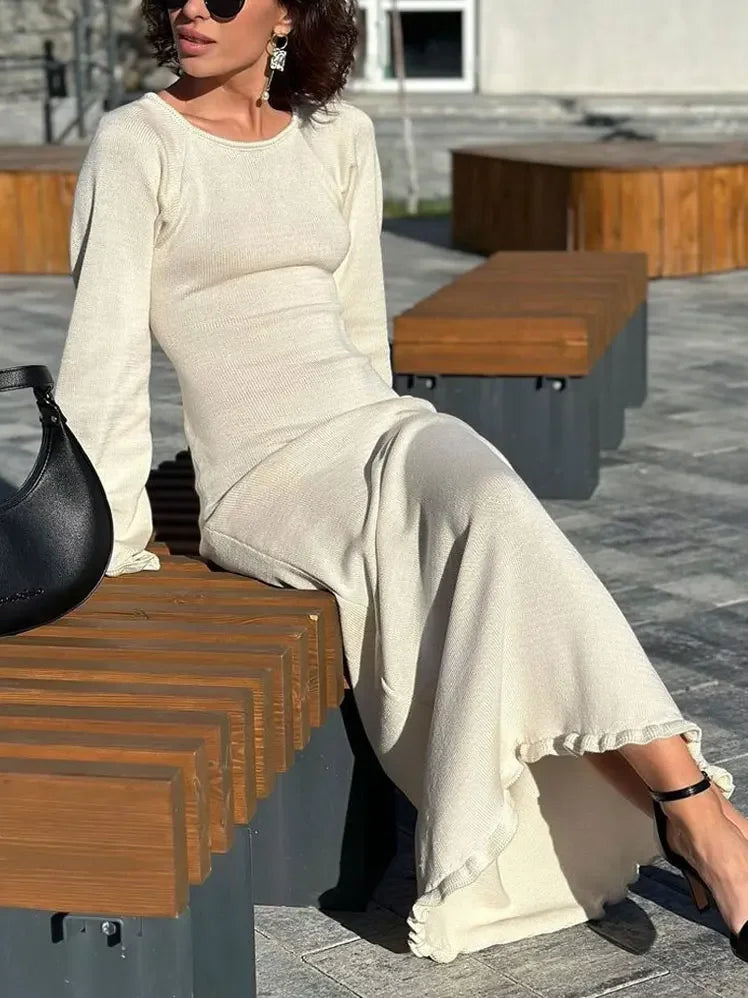 Vestido largo de punto sin espalda para mujer, con volantes, cordones y cintura alta, elegante, estilo vendaje, para fiesta