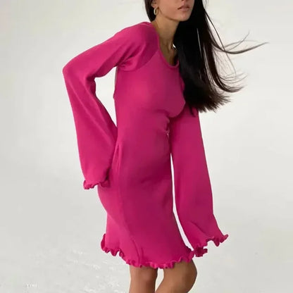 Vestido mini de punto sin espalda para mujer, con cordones, suelto, liso, sexy, corto, informal, de cintura alta