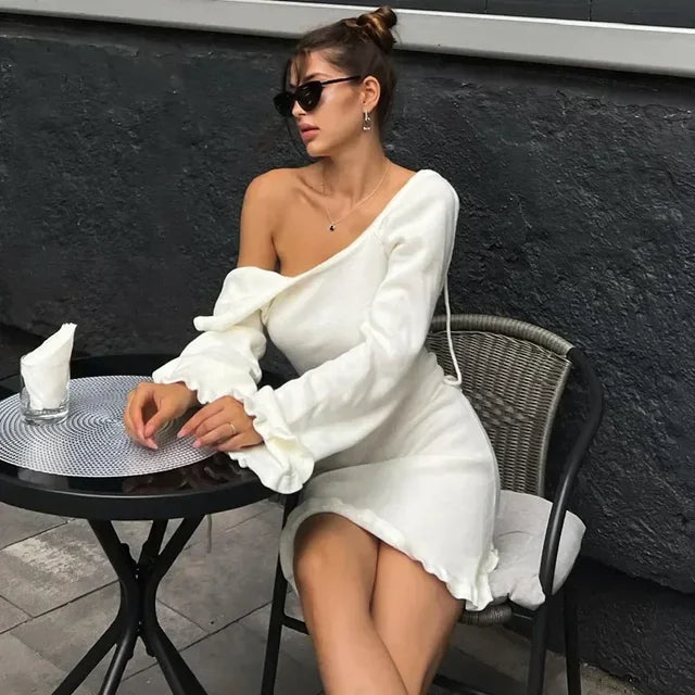 Vestido mini de punto sin espalda para mujer, con cordones, suelto, liso, sexy, corto, informal, de cintura alta