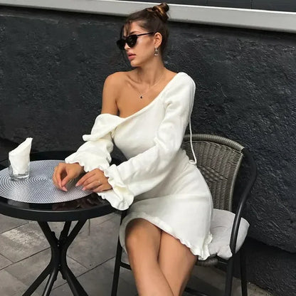 Vestido mini de punto sin espalda para mujer, con cordones, suelto, liso, sexy, corto, informal, de cintura alta