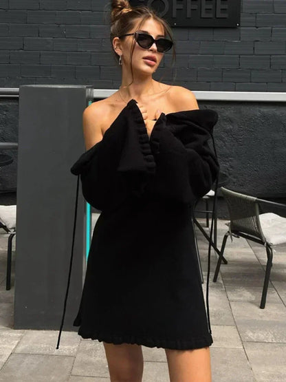 Vestido mini de punto sin espalda para mujer, con cordones, suelto, liso, sexy, corto, informal, de cintura alta