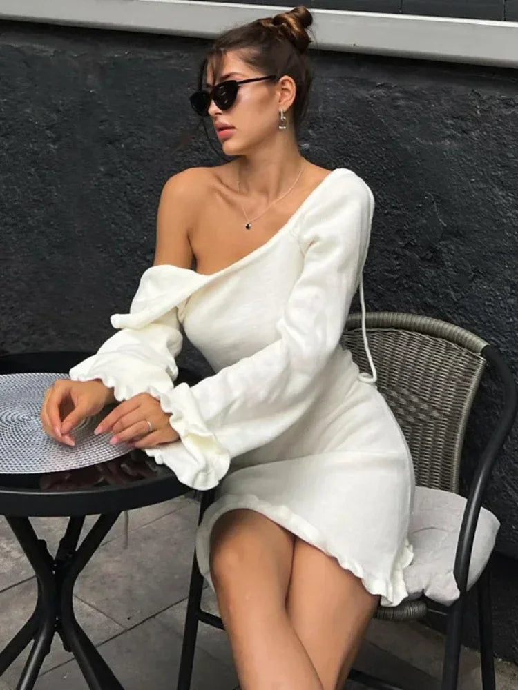 Vestido mini de punto sin espalda para mujer, con cordones, suelto, liso, sexy, corto, informal, de cintura alta