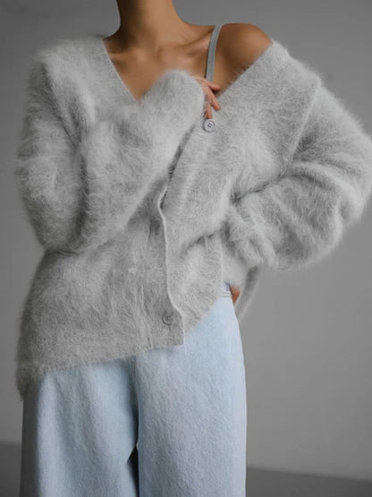Knitted Cardigan Women V Nekc Loose Long Sleeve Casual Sweater Female 2025 Autumn Winter New Fashion Cardigans Ladies