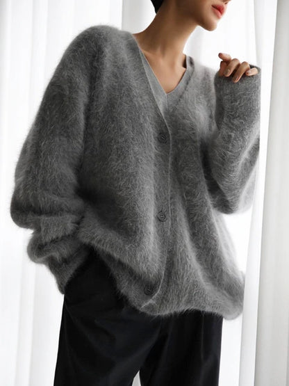 Knitted Cardigan Women V Nekc Loose Long Sleeve Casual Sweater Female 2025 Autumn Winter New Fashion Cardigans Ladies