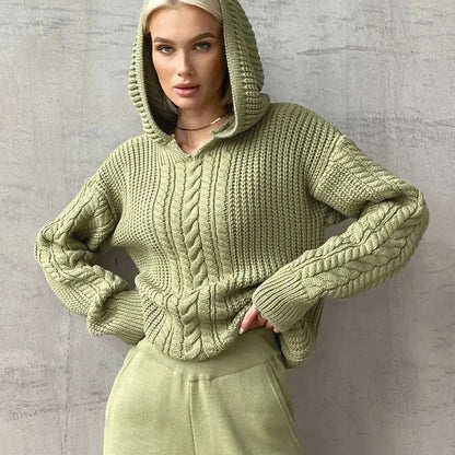 Knitted Hoodies Sweater Women Loose Long Sleeve Autumn Pullover Woman Street Casual 2025 Baggy Coat Female Winter Clothes