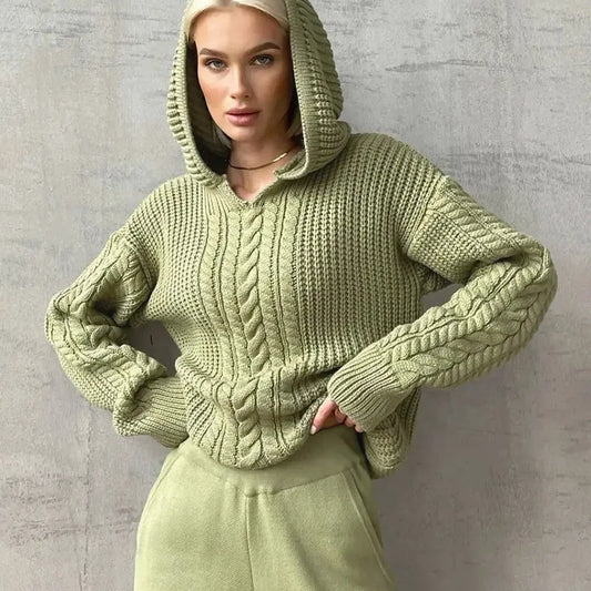 Knitted Hoodies Sweater Women Loose Long Sleeve Autumn Pullover Woman Street Casual 2025 Baggy Coat Female Winter Clothes