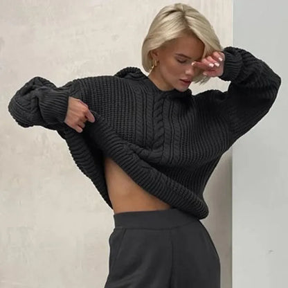 Knitted Hoodies Sweater Women Loose Long Sleeve Autumn Pullover Woman Street Casual 2025 Baggy Coat Female Winter Clothes