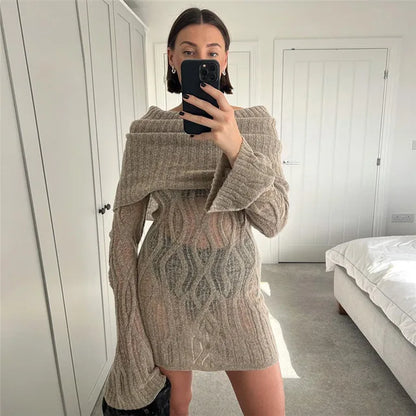 Vestido mini de punto para mujer, ajustado, acanalado, cintura alta, mangas acampanadas, otoño invierno 2025, vestido sexy ajustado para mujer