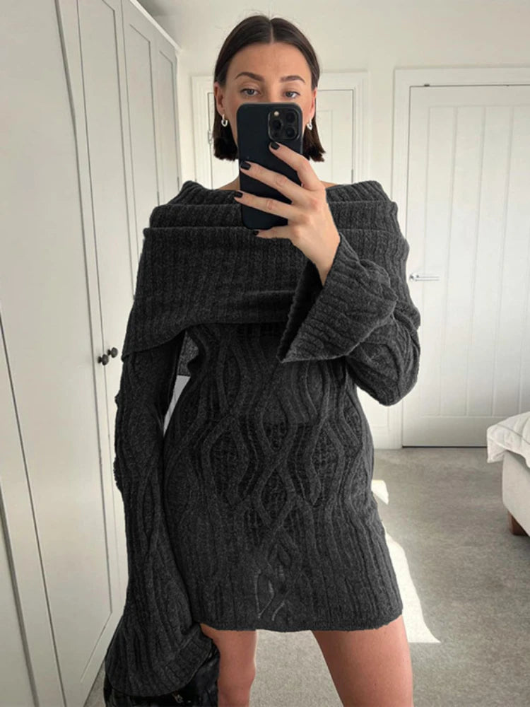 Vestido mini de punto para mujer, ajustado, acanalado, cintura alta, mangas acampanadas, otoño invierno 2025, vestido sexy ajustado para mujer