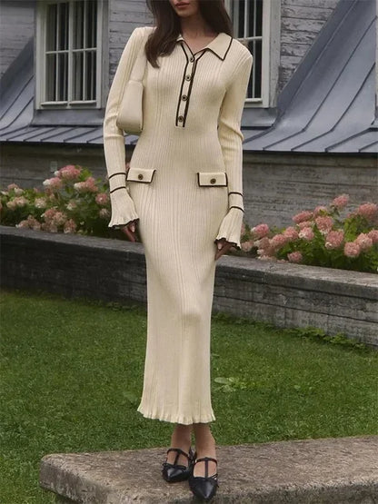 Vestido mini de punto para mujer, otoño invierno, con volantes, acanalado, cintura alta, elegante, manga larga, para banquete