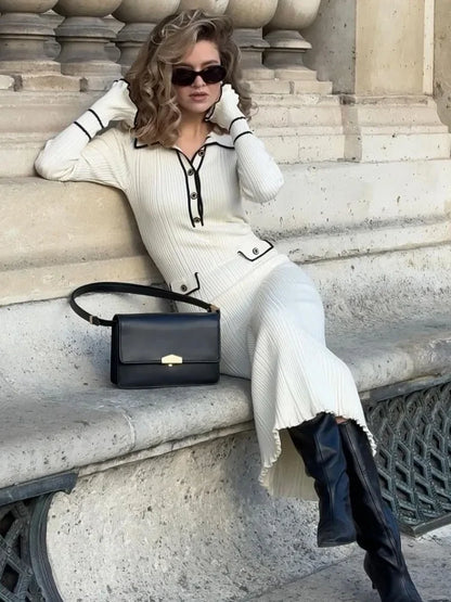 Vestido mini de punto para mujer, otoño invierno, con volantes, acanalado, cintura alta, elegante, manga larga, para banquete