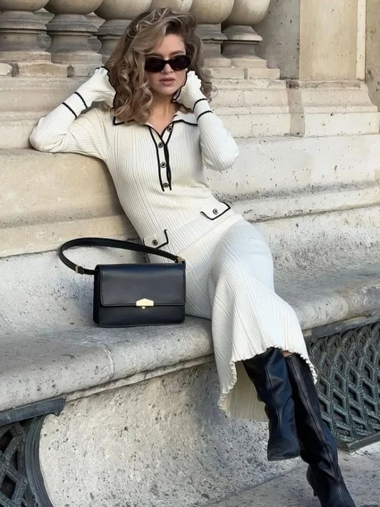 Vestido mini de punto para mujer, otoño invierno, con volantes, acanalado, cintura alta, elegante, manga larga, para banquete